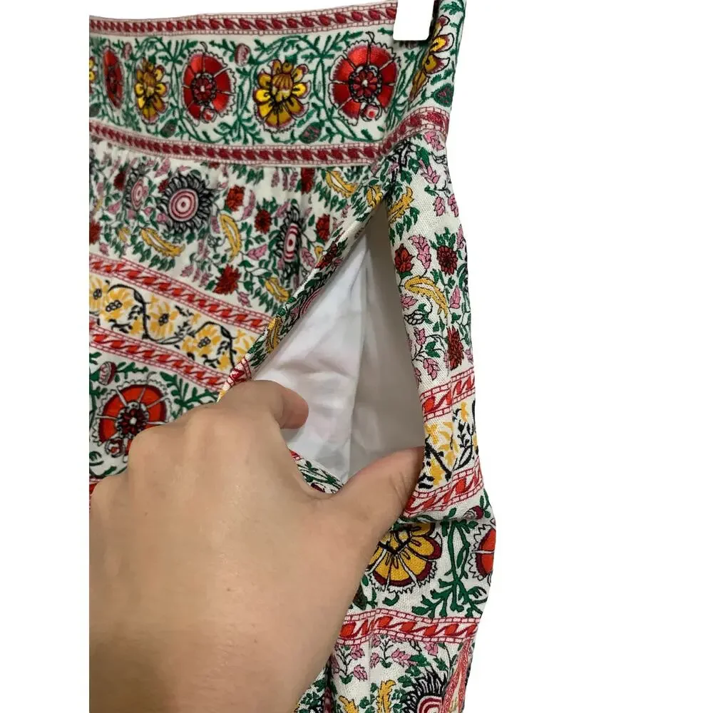 Alice + Olivia Earla embroidered cotton linen midi skirt floral pot ecru 0 $495‎